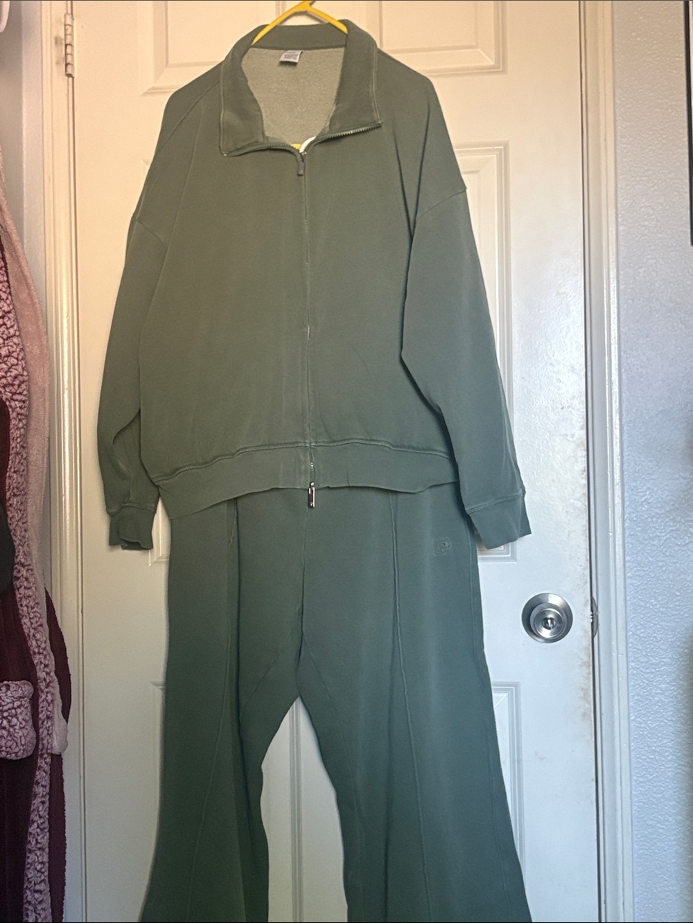 Victoria's Secret Olive Green Zip-Front Sweatshirt & Wide-Leg Pants Set